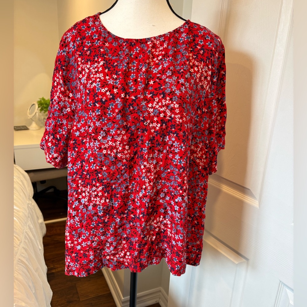 🌷Addition Elle Red Floral Blouse – Lightweight Short Sleeve Top 2X 3/$30